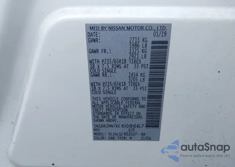 2019 Nissan Pathfinder Sl from USA, damaged, VIN 5N1DR2MN7KC608667